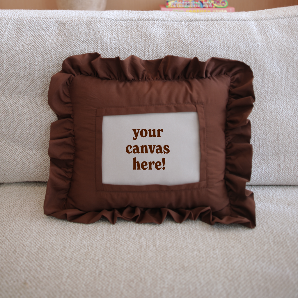 Self Finishing Needlepoint Ruffle Pillow - Brown