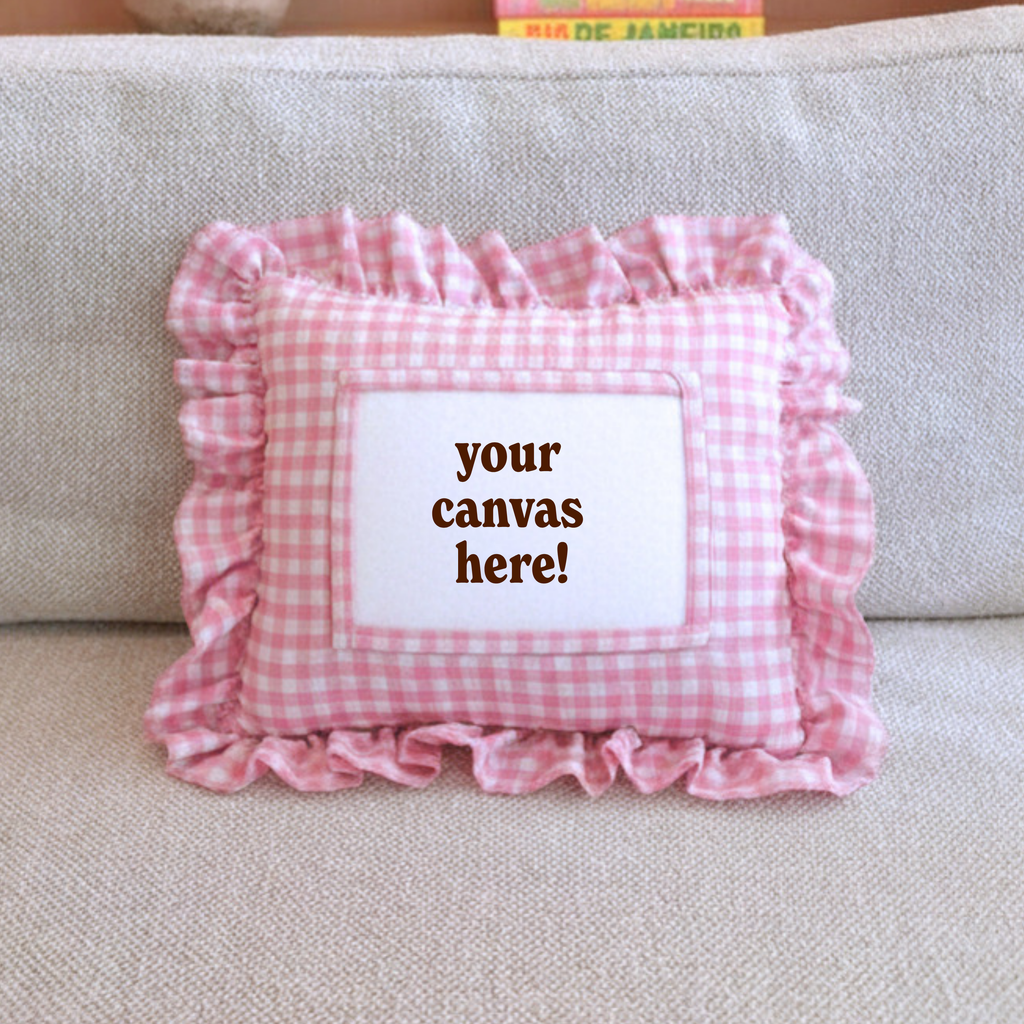 Self Finishing Needlepoint Ruffle Pillow - Pink Gingham