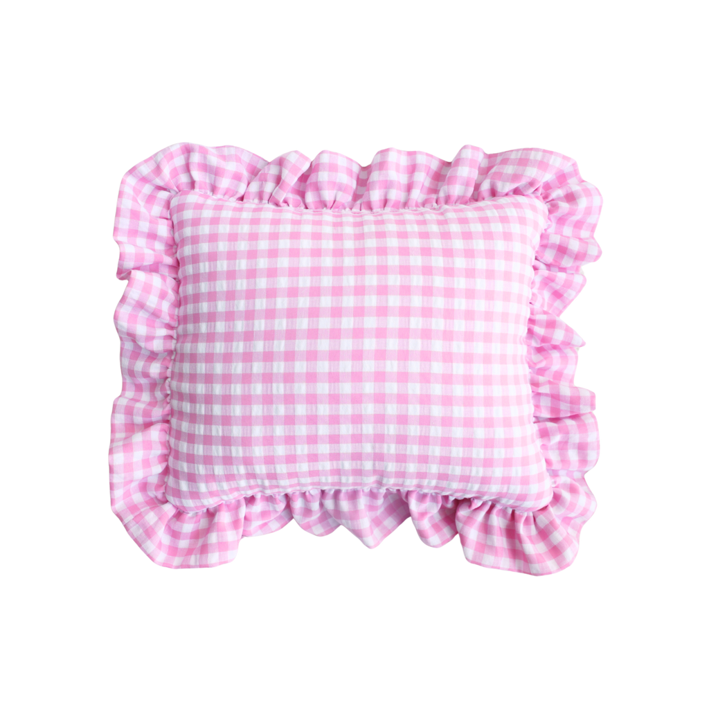 Self Finishing Needlepoint Ruffle Pillow - Pink Gingham