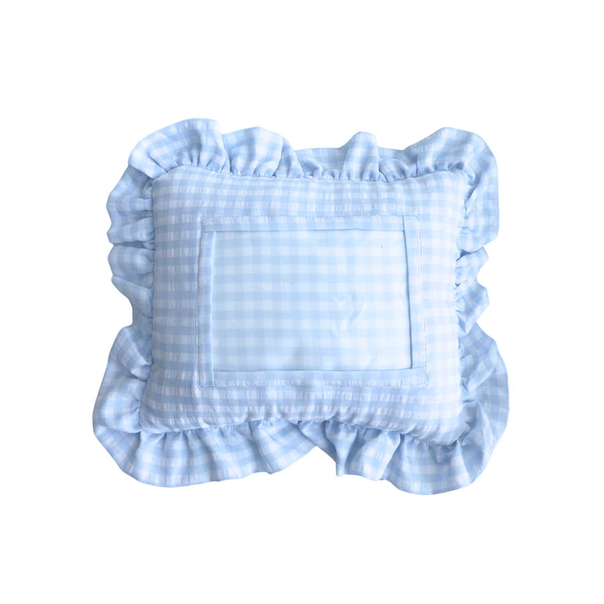 Self Finishing Needlepoint Ruffle Pillow - Blue Gingham