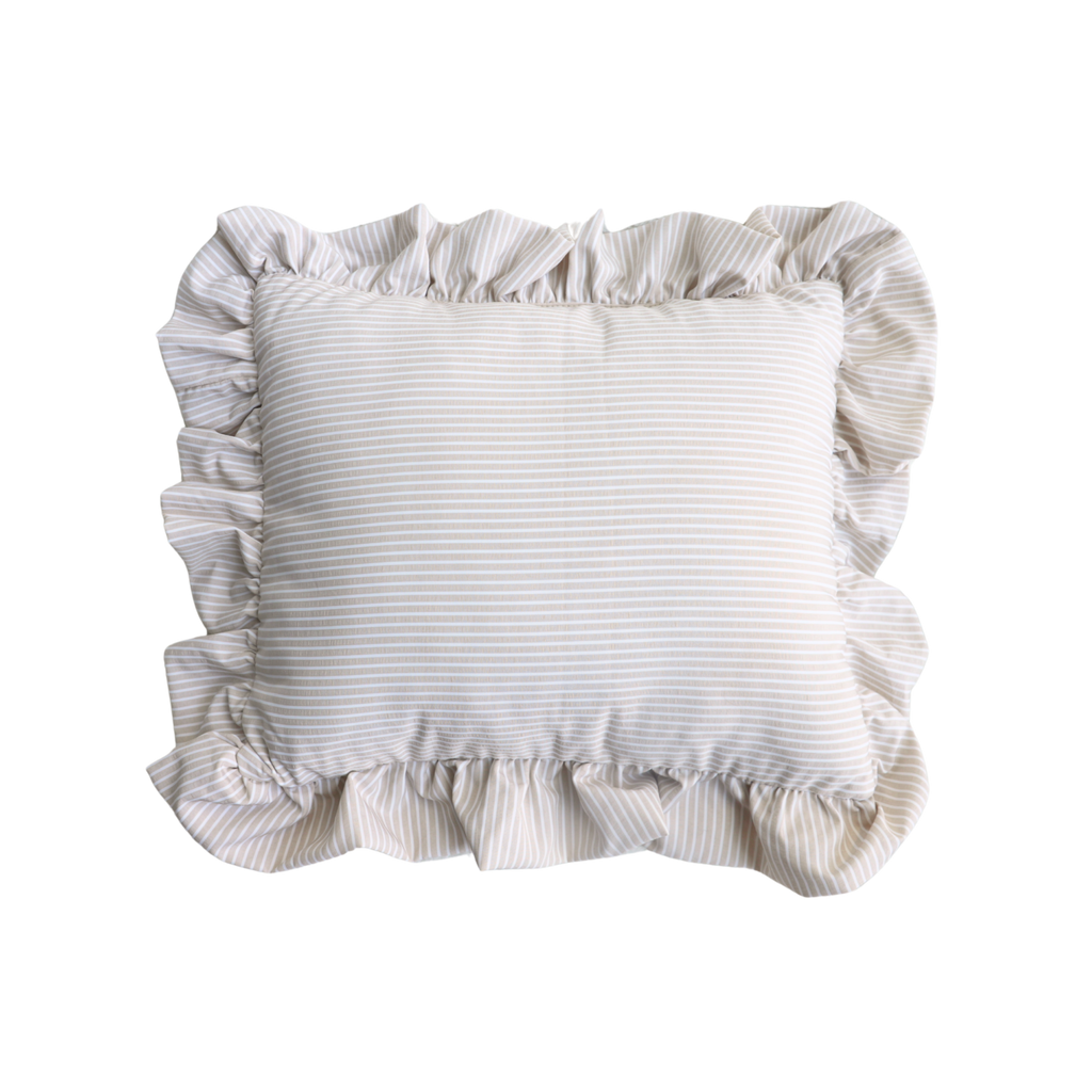 Self Finishing Needlepoint Ruffle Pillow  - Ivory Stripe