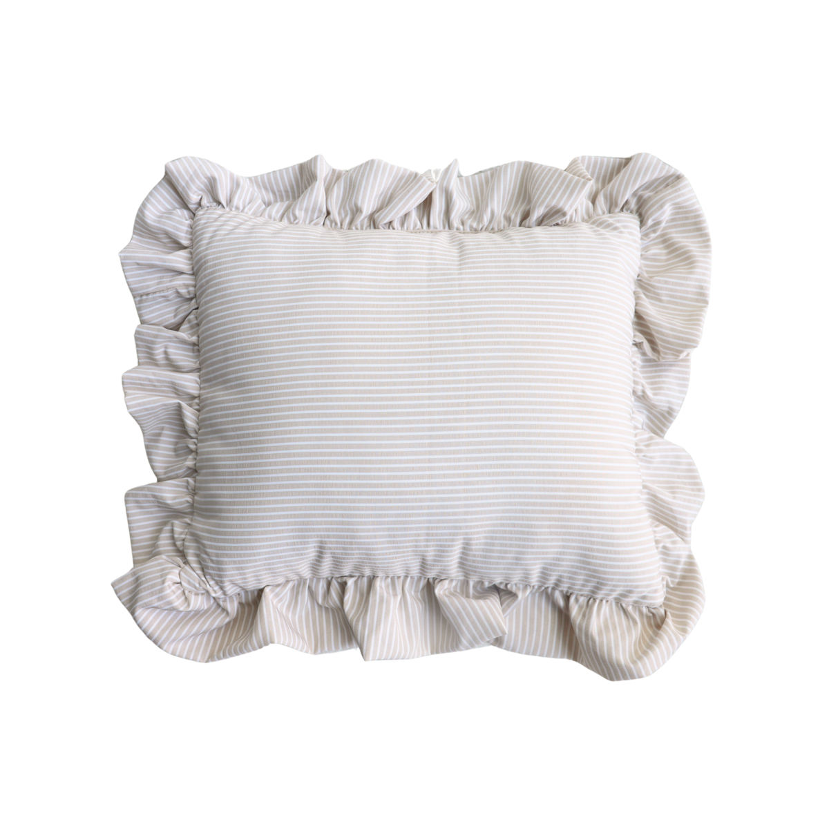 Self Finishing Needlepoint Ruffle Pillow  - Ivory Stripe