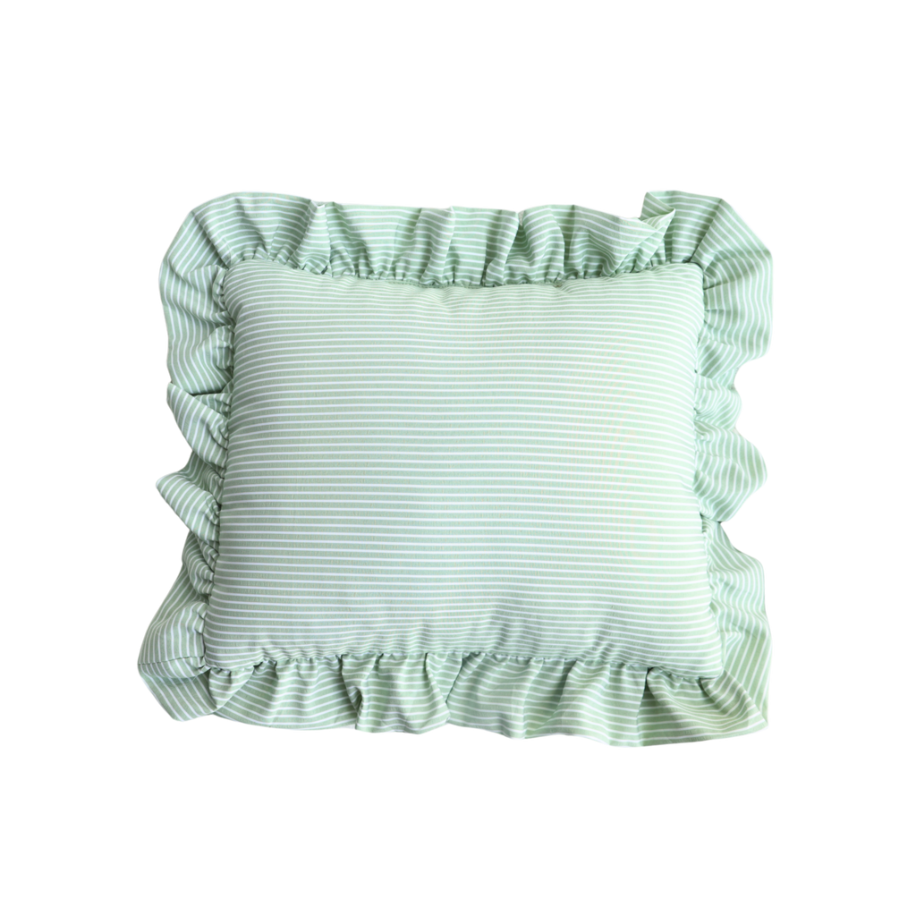 Self Finishing Needlepoint Ruffle Pillow - Green Stripe