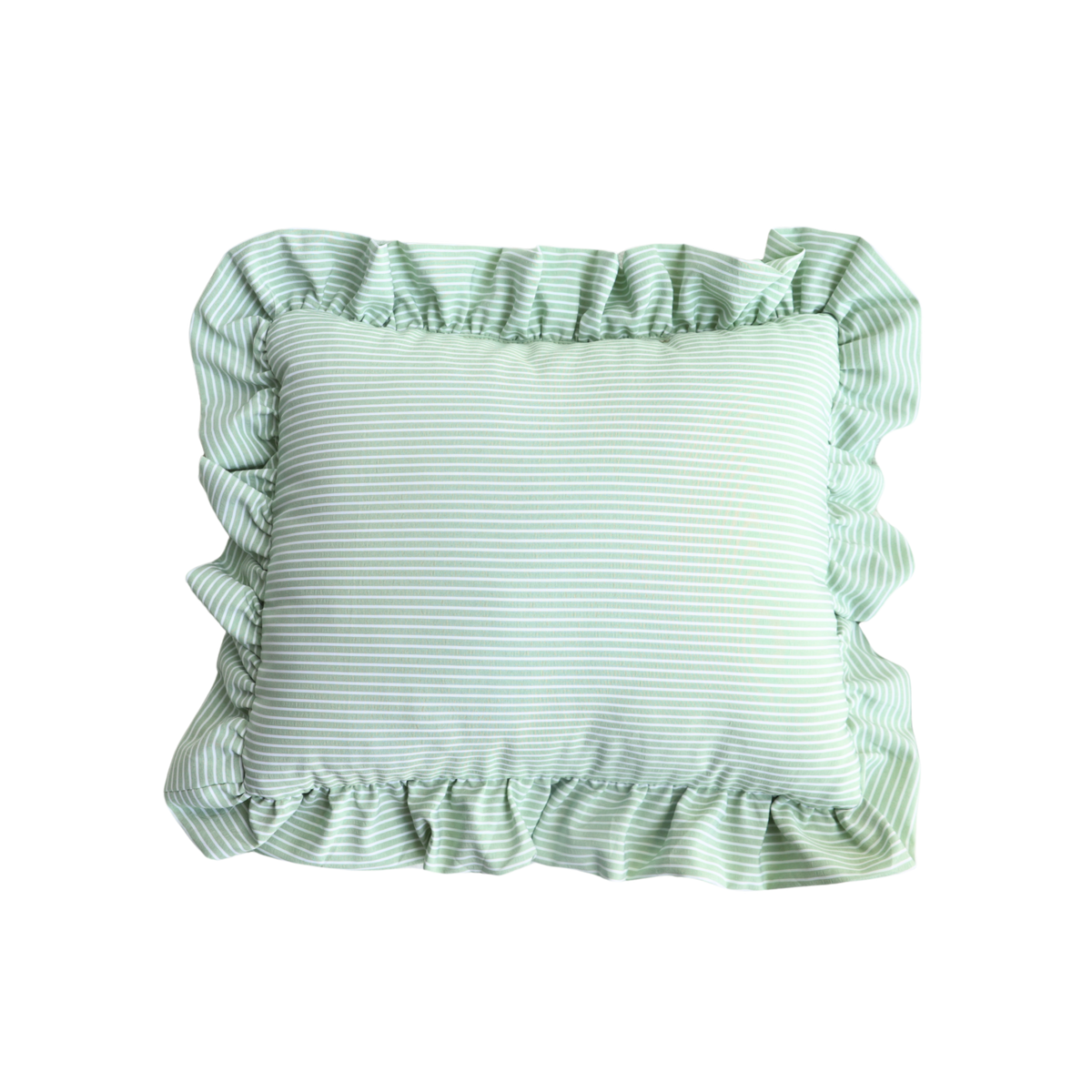 Self Finishing Needlepoint Ruffle Pillow - Green Stripe