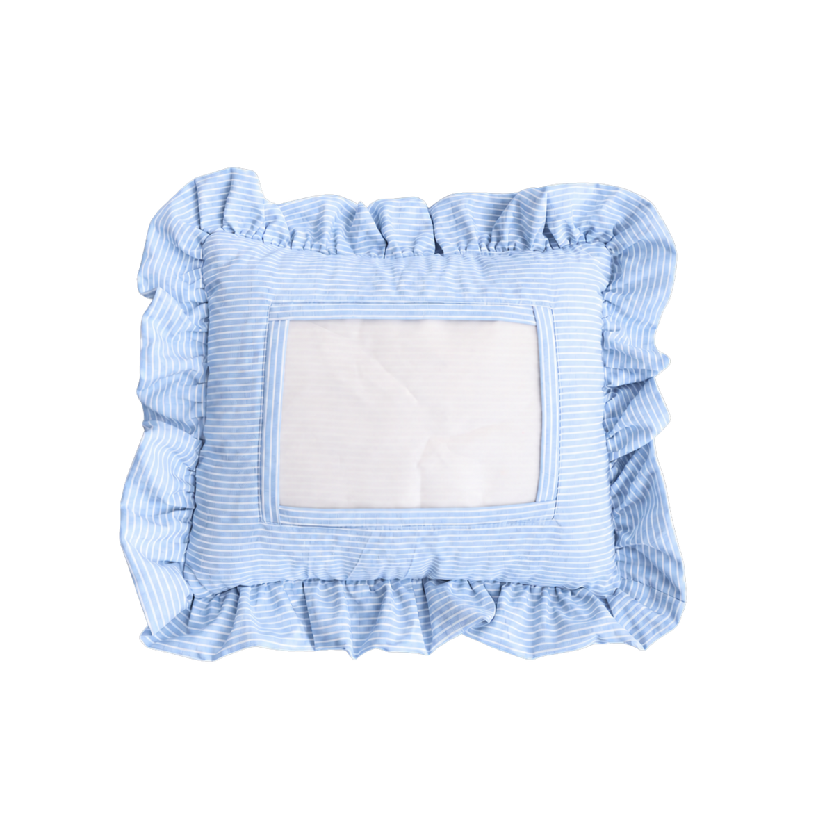 Self Finishing Needlepoint Ruffle Pillow - Blue Stripe