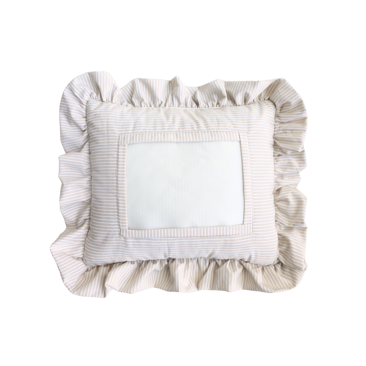 Self Finishing Needlepoint Ruffle Pillow  - Ivory Stripe