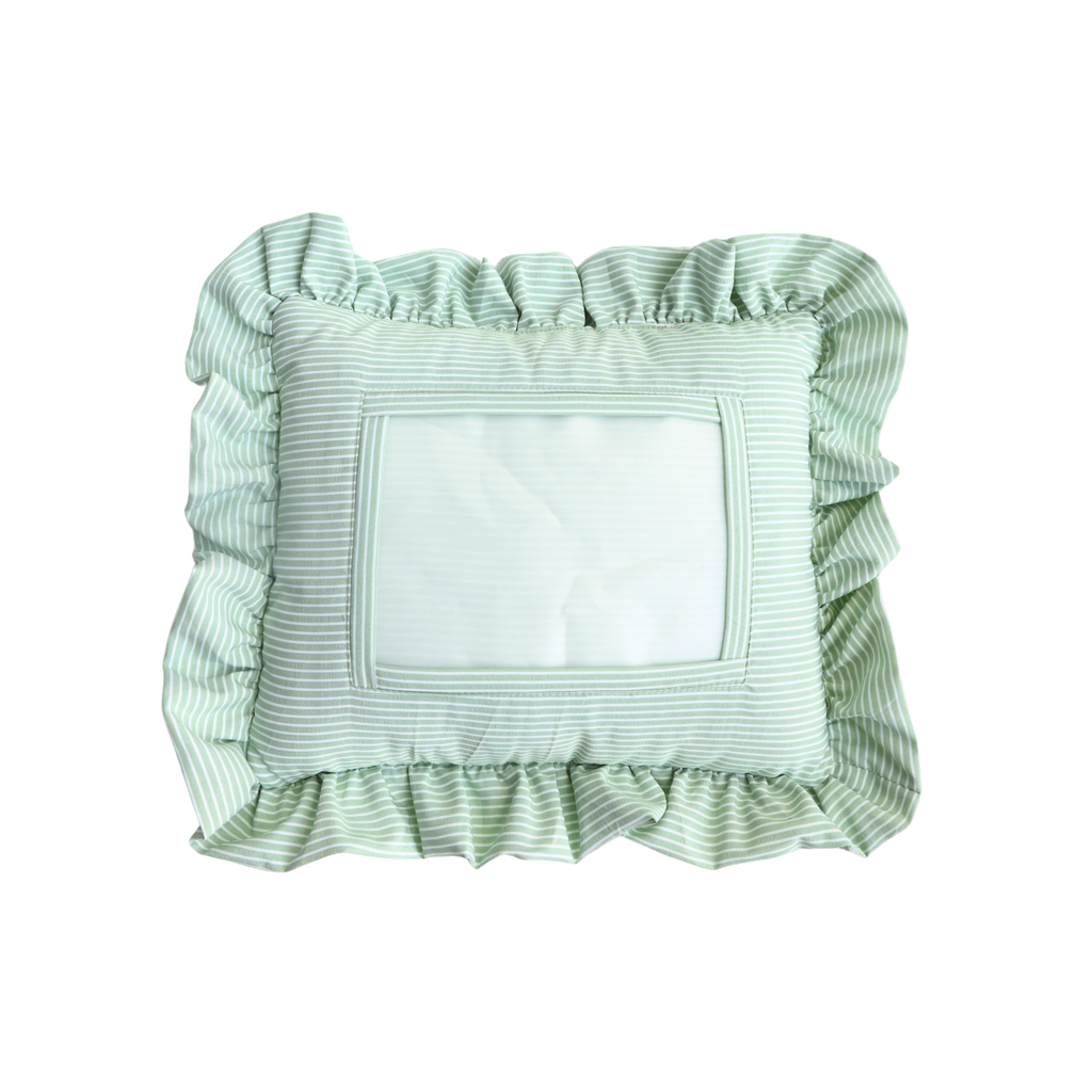 Self Finishing Needlepoint Ruffle Pillow - Green Stripe