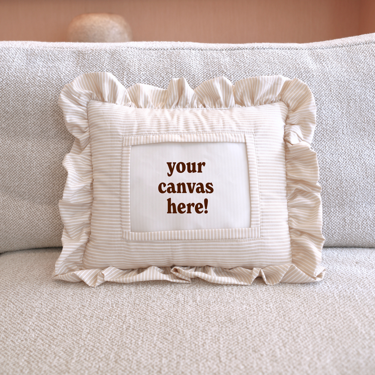 Self Finishing Needlepoint Ruffle Pillow  - Ivory Stripe